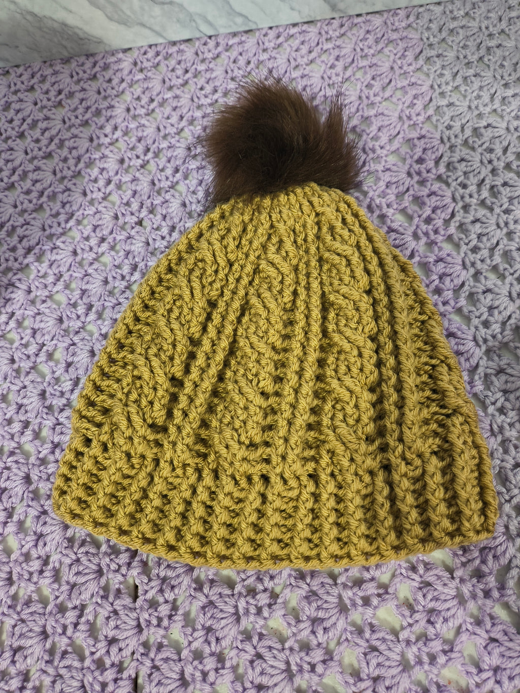 Crochet Cables Beanie – Light Taupe with Removable Pompom
