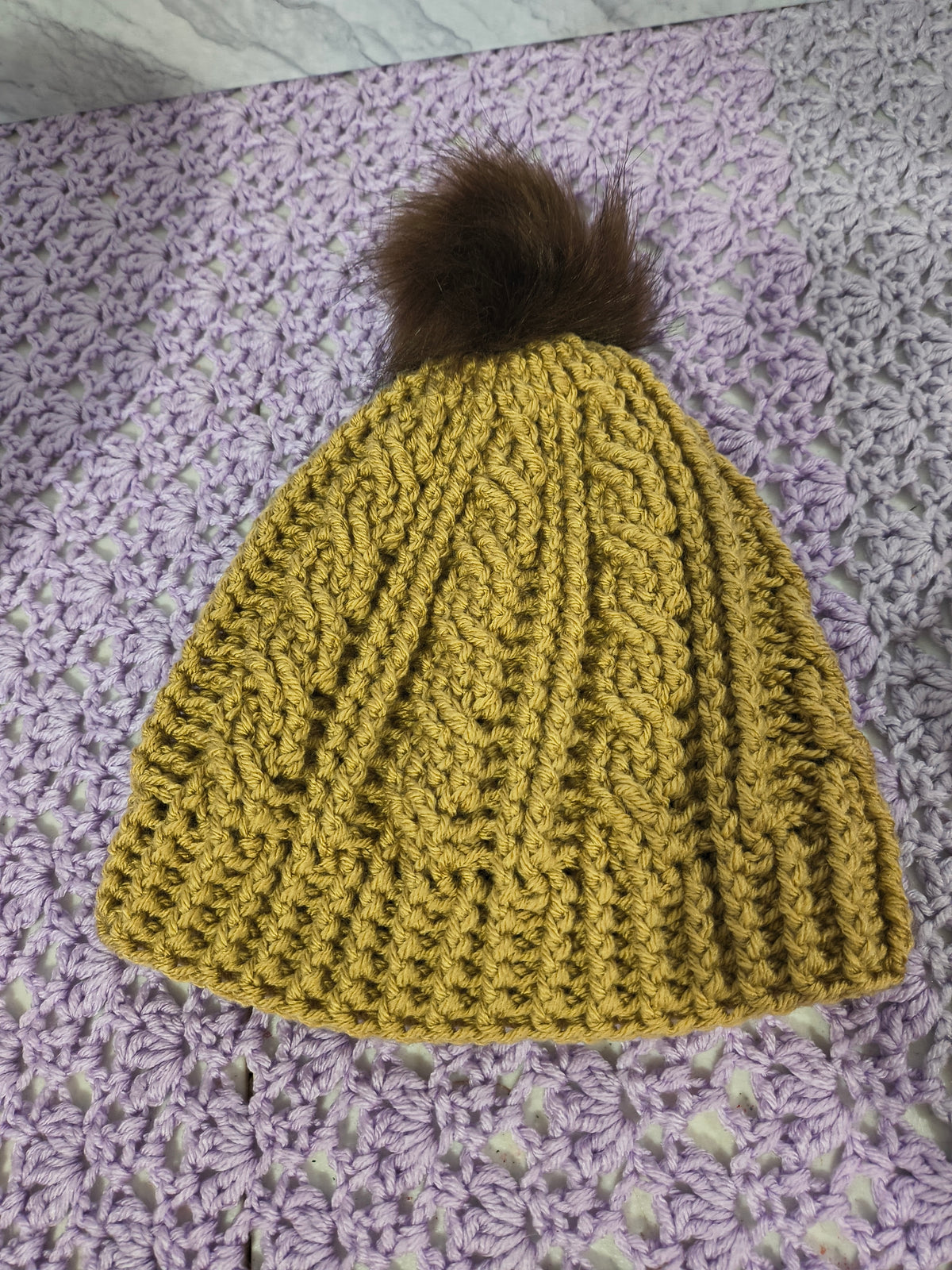 Crochet Cables Beanie – Light Taupe with Removable Pompom