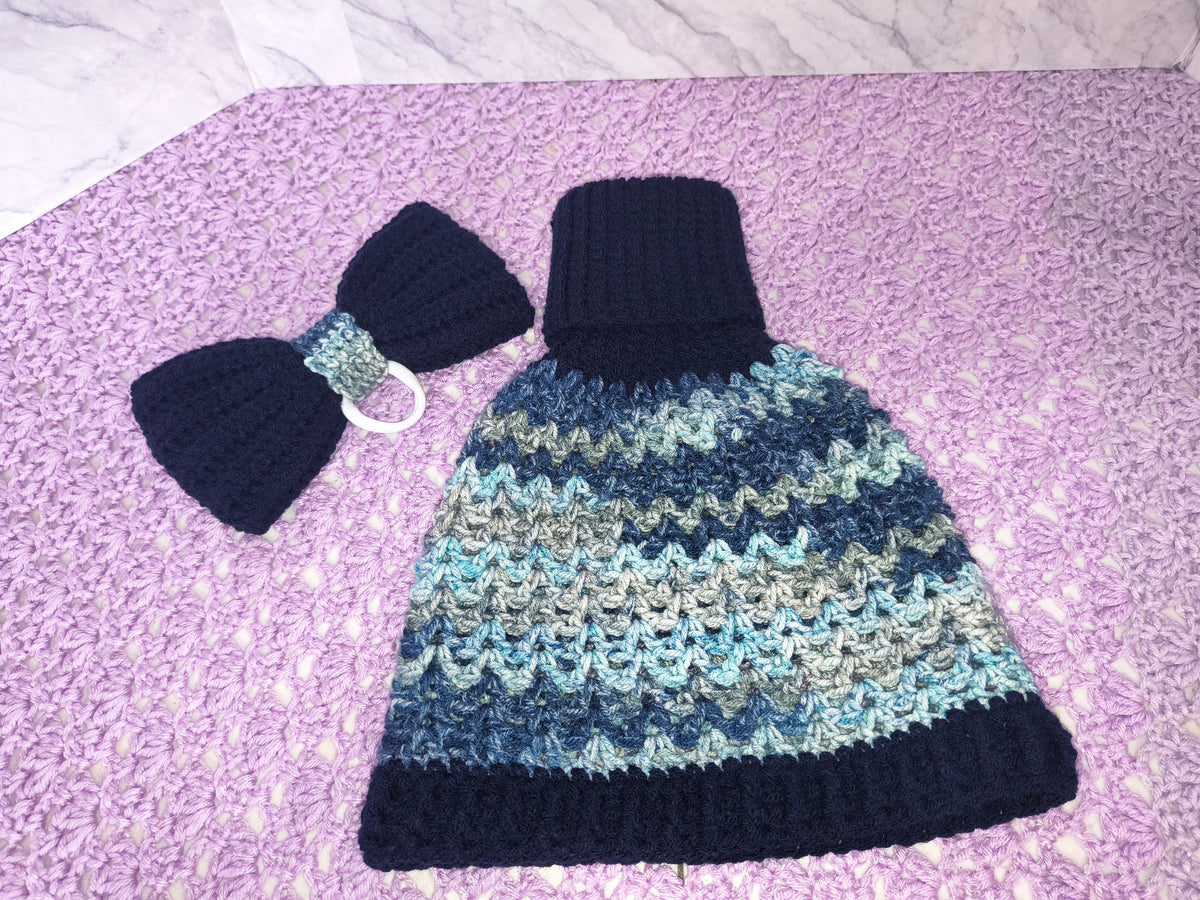23" Porch Goose Turtleneck Sweater and Bow Set – Navy & Blue-Gray