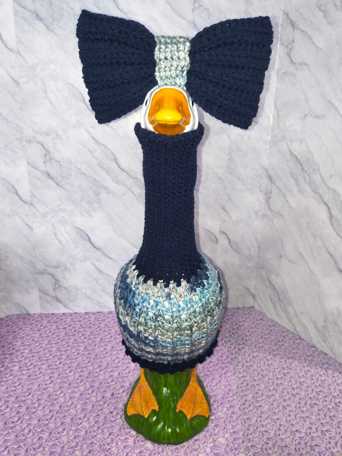 19.6–21" Porch Goose Turtleneck Sweater and Bow Set – Navy & Blue-Gray