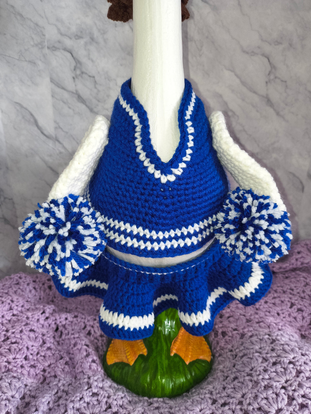 19.6-21" Porch Goose Blue & White Cheerleader Outfit and Wig Set