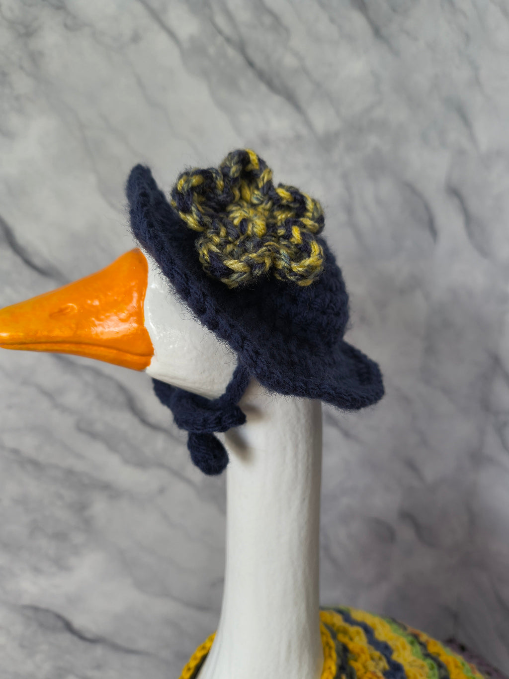 19.6-21" Porch Goose Dress & Sunhat Set – Yellow & Navy Multicolor