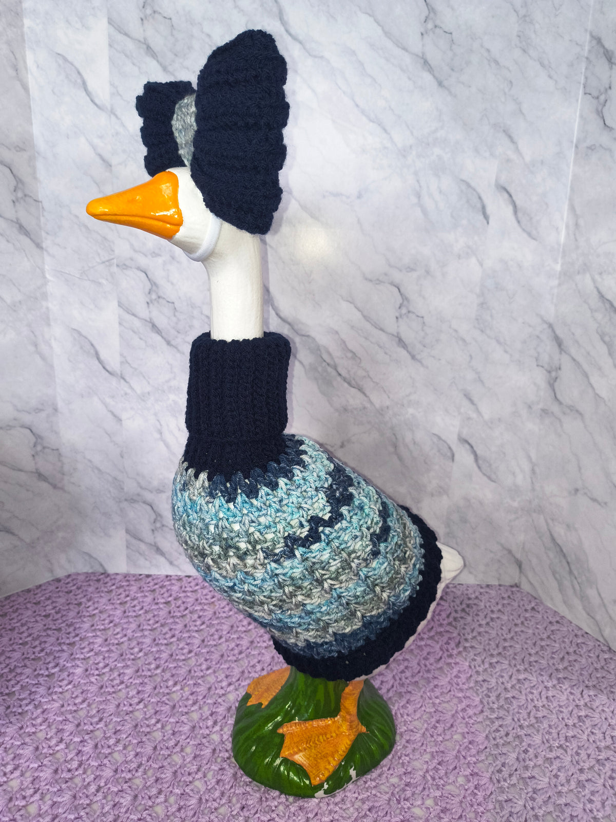 19.6–21" Porch Goose Turtleneck Sweater and Bow Set – Navy & Blue-Gray