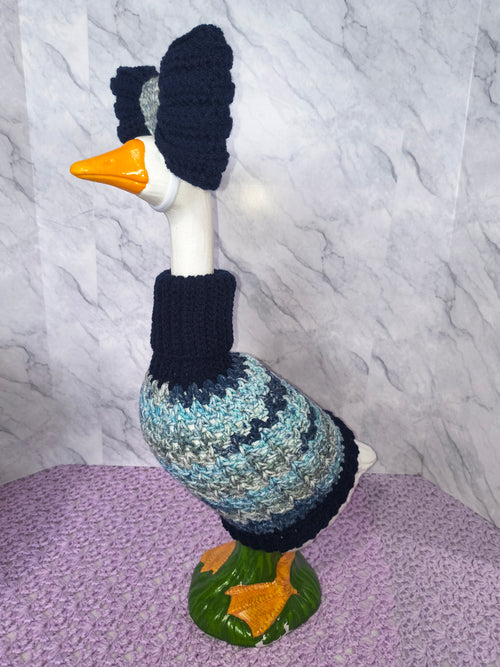19.6–21" Porch Goose Turtleneck Sweater and Bow Set – Navy & Blue-Gray