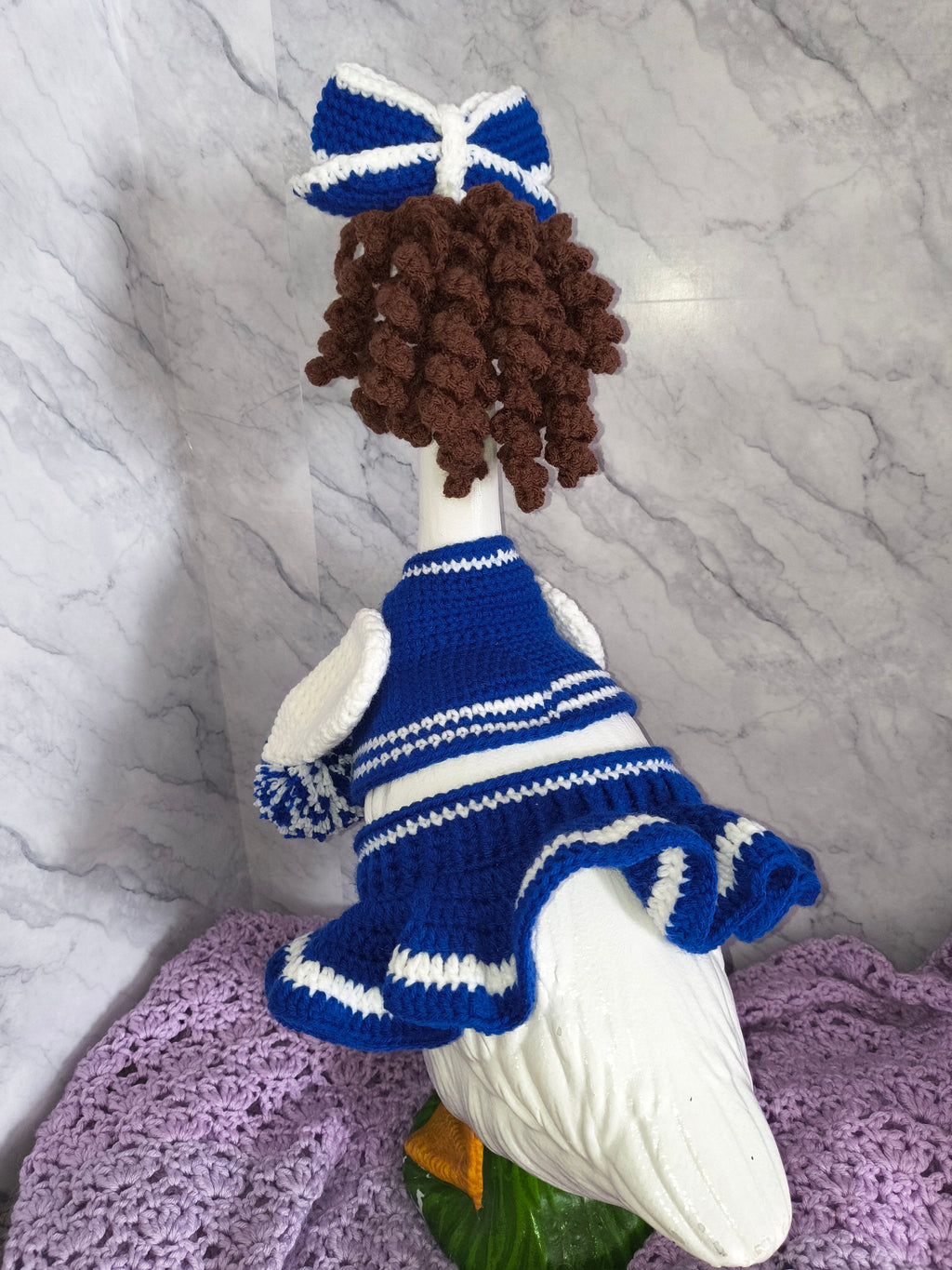 19.6-21" Porch Goose Blue & White Cheerleader Outfit and Wig Set