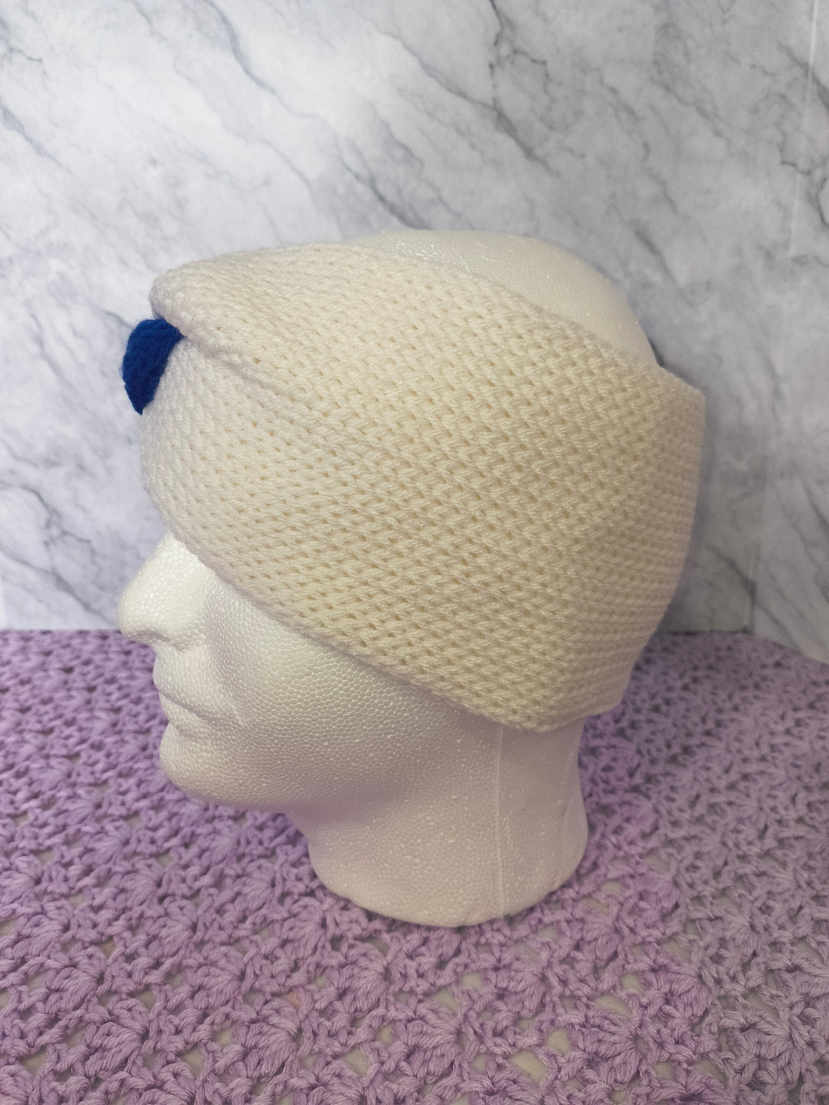 Twisted Knit Ear Warmer – Royal Blue & White