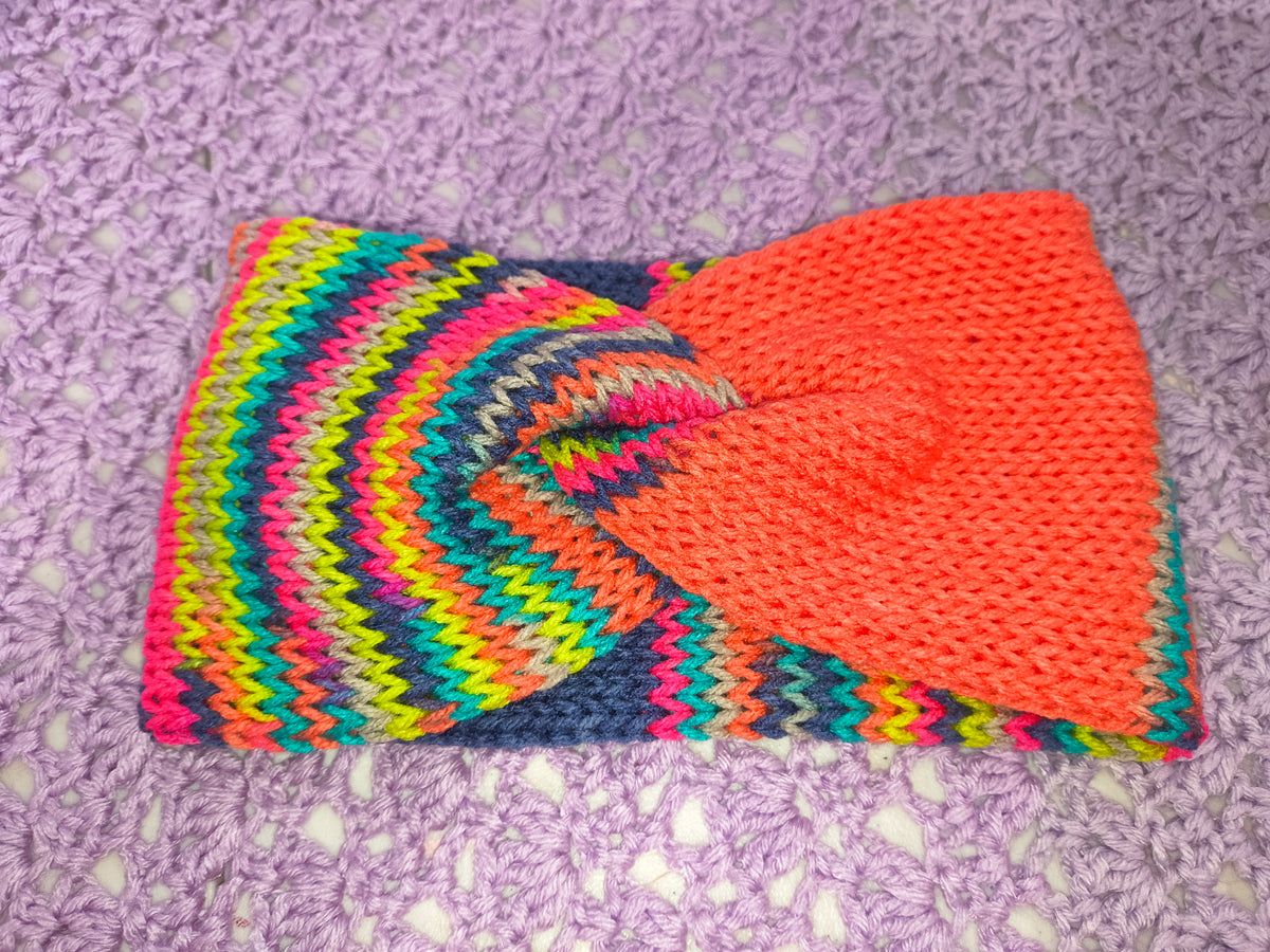 Twisted Knit Ear Warmer – Coral & Multicolor Stripes