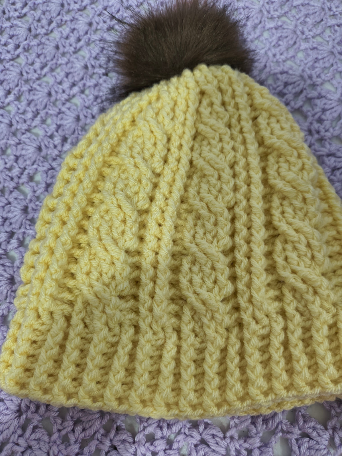 Crochet Cables Beanie – Cream with Removable Pompom