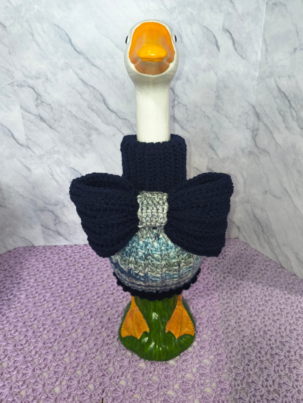 19.6–21" Porch Goose Turtleneck Sweater and Bow Set – Navy & Blue-Gray