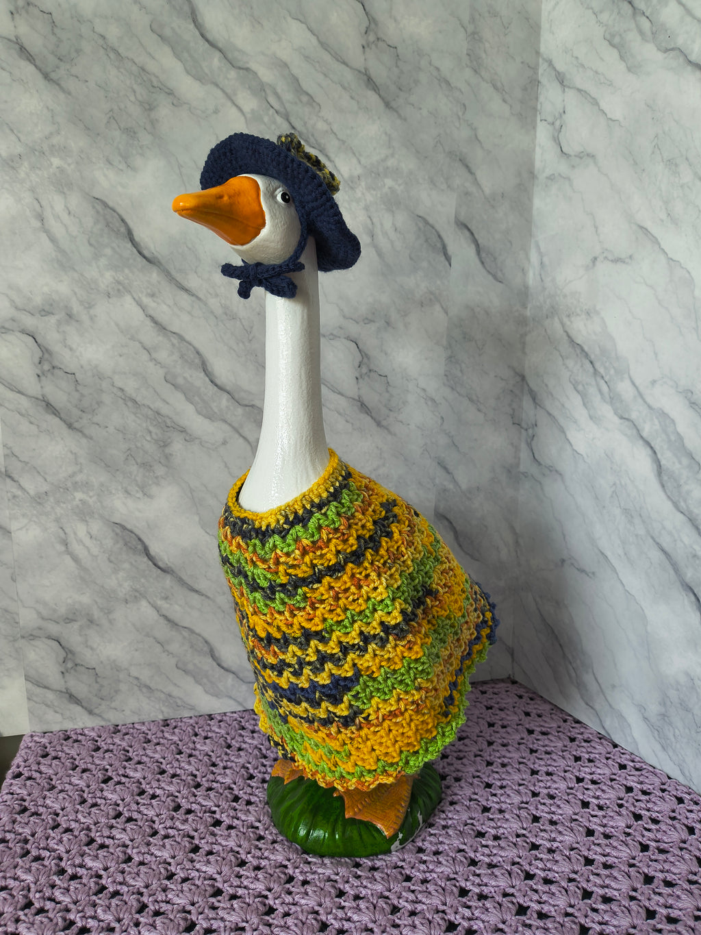 28-30" Porch Goose Dress & Sunhat Set – Yellow & Navy Multicolor