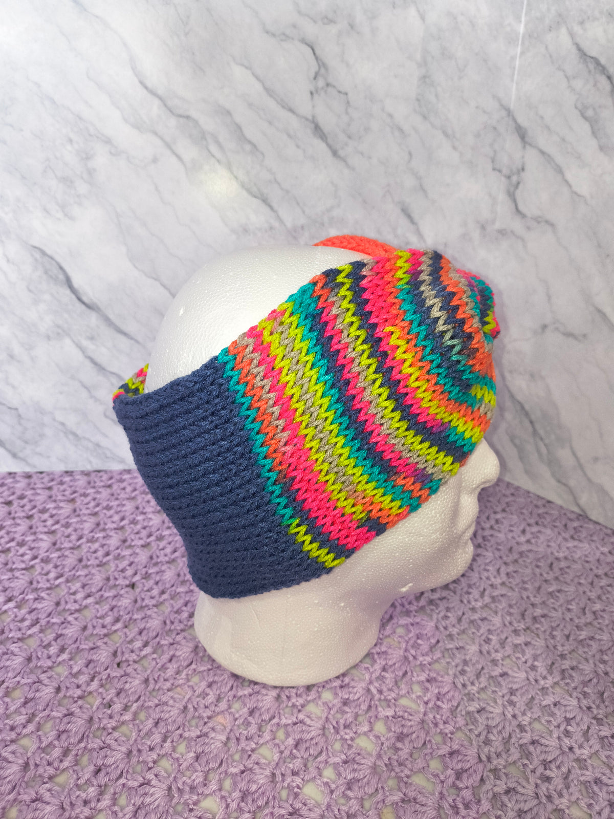 Twisted Knit Ear Warmer – Coral & Multicolor Stripes