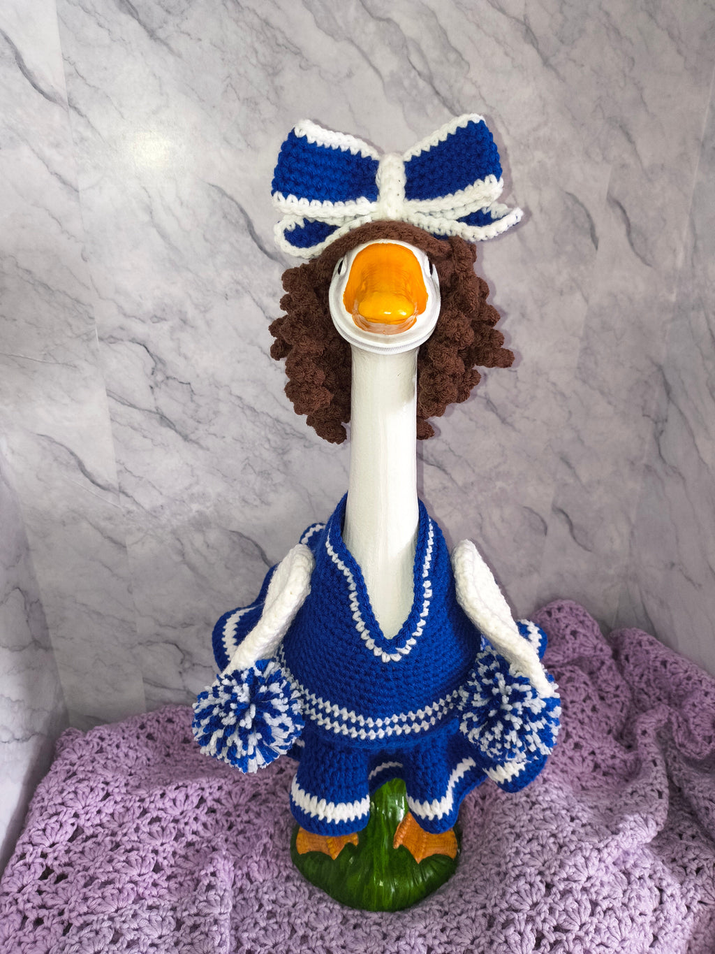 19.6-21" Porch Goose Blue & White Cheerleader Outfit and Wig Set