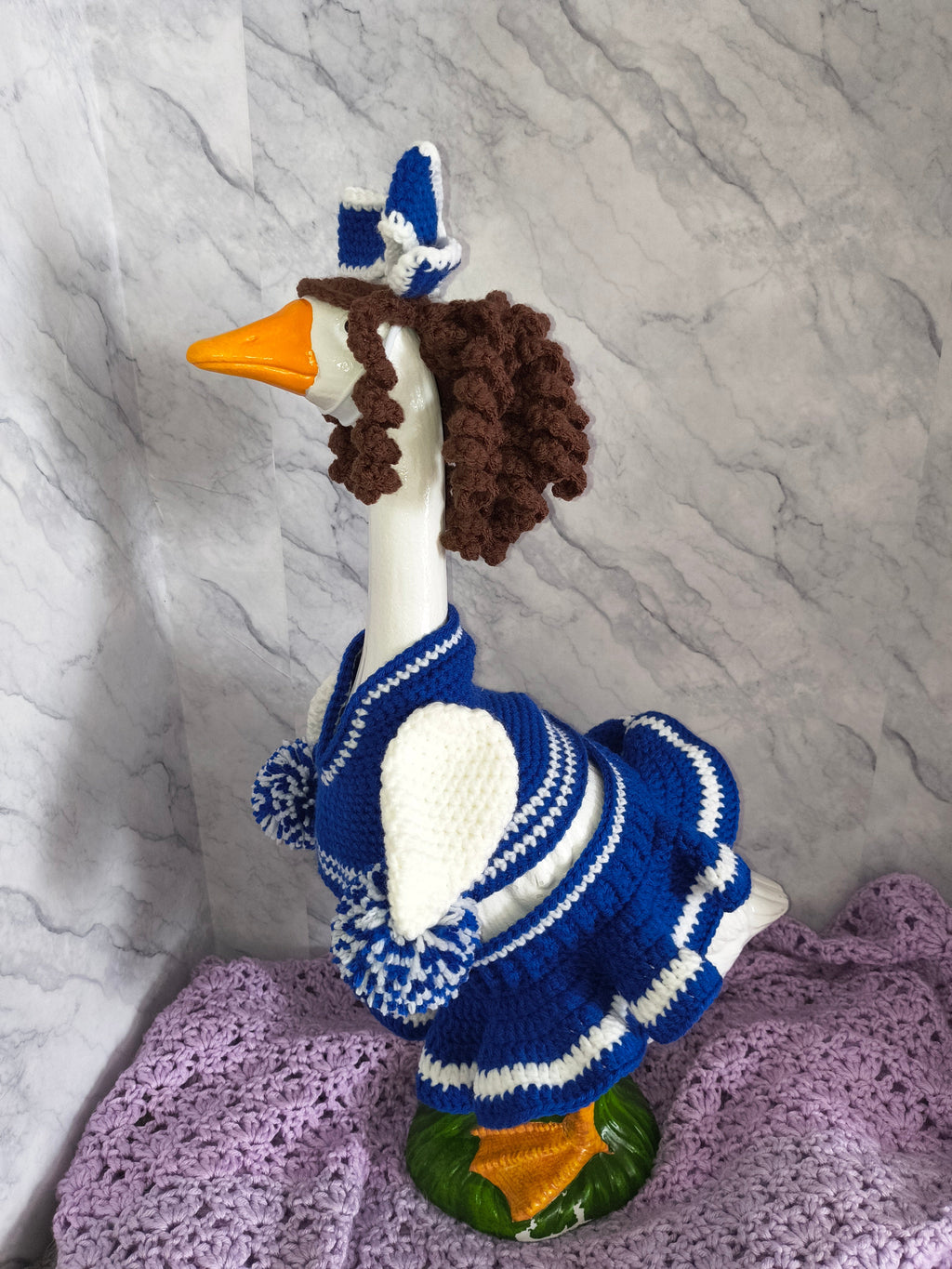 19.6-21" Porch Goose Blue & White Cheerleader Outfit and Wig Set