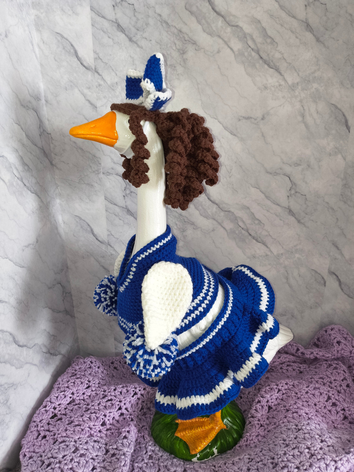 19.6-21" Porch Goose Blue & White Cheerleader Outfit and Wig Set