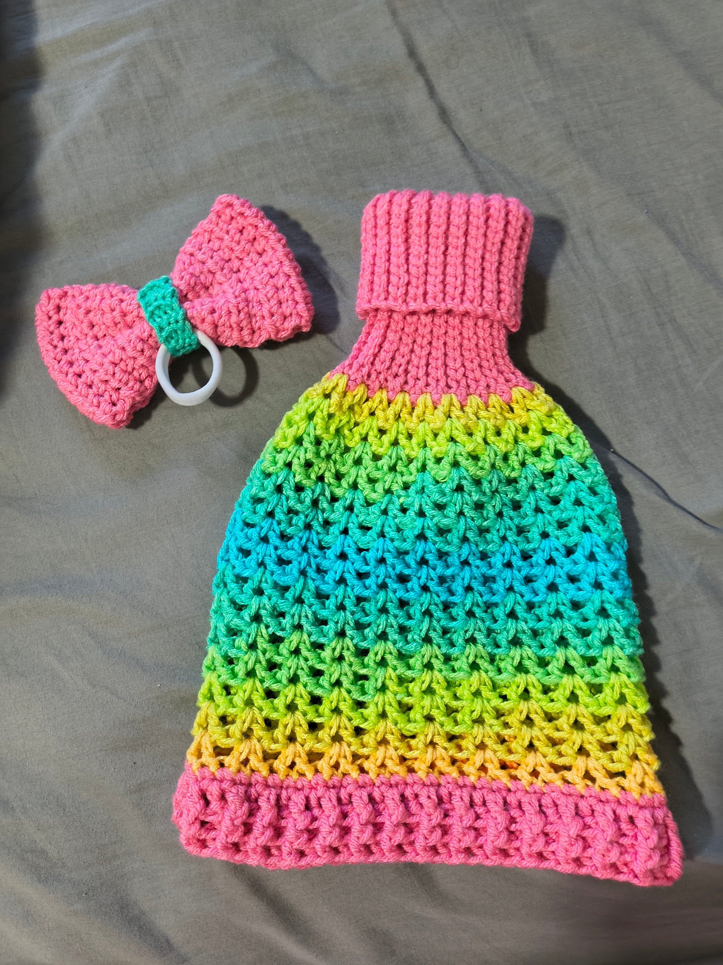 19.6-21" Porch Goose Turtleneck Sweater and Bow Set