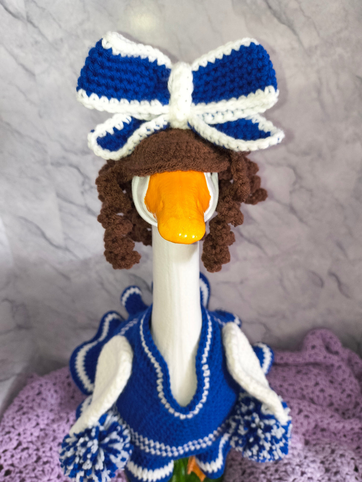 19.6-21" Porch Goose Blue & White Cheerleader Outfit and Wig Set