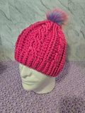 Crochet Cables Beanie – Hot Rose with Removable Pompom