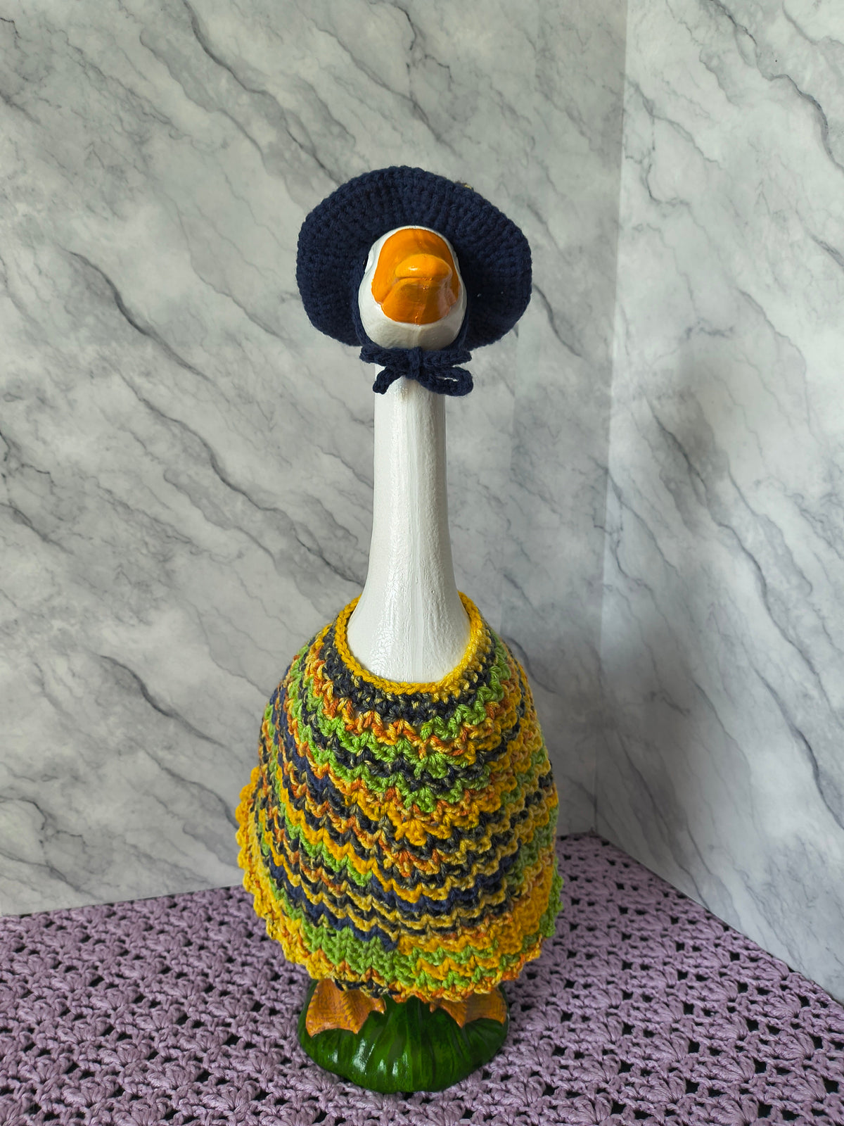 19.6-21" Porch Goose Dress & Sunhat Set – Yellow & Navy Multicolor