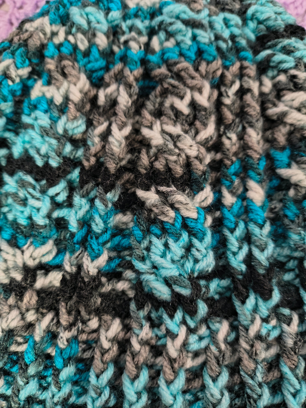Crochet Cables Beanie – Agean Stripe with Removable Pompom